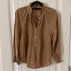 Veronica Beard Camel Blouse with Ruffle Detail